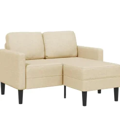2-zitsbank met ligstoel L-vormig crèmekleurig stof 125 cm