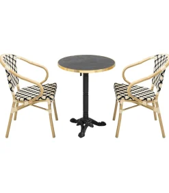 Zwart marmeren terrastafel en 2 zwarte stoelen set