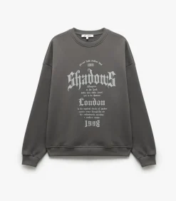 Zwart Sweatshirt Oversize Bedrukt Ronde Hals