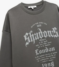 Zwart Sweatshirt Oversize Bedrukt Ronde Hals