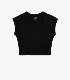 Zwart T-shirt Korte Mouwen Slanke Pasvorm