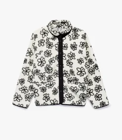 Zwarte Bloemendessin Fleece Jas met Rits