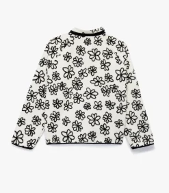 Zwarte Bloemendessin Fleece Jas met Rits