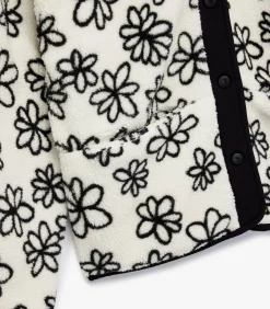 Zwarte Bloemendessin Fleece Jas met Rits