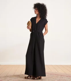 Zwarte jumpsuit met korte mouwen
