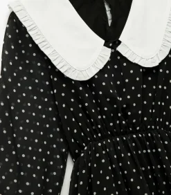 Zwarte Kinderen A-lijn Jurk Met Lange Mouwen en Polkadots