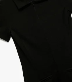 Zwarte Kinderjurk Slanke Pasvorm Polokraag Met Rits