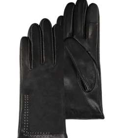 Zwarte lamsleren handschoenen met stiksels voor dames