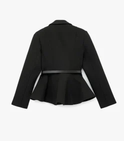 Zwarte Lange Blazer Knoopdetail Ceintuur