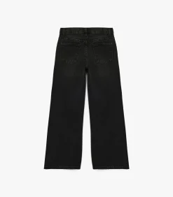 Zwarte Meisjes Loose Fit Wijde Spijkerbroeken met Stuudetails