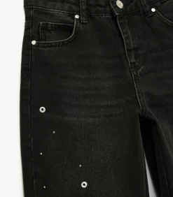 Zwarte Meisjes Loose Fit Wijde Spijkerbroeken met Stuudetails