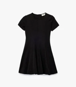 Zwarte Meisjesjurk Korte Mouwen Ronde Hals Plooirok