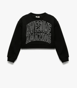 Zwarte Meisjestrui Lange Mouwen Stenen Details