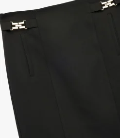 Zwarte Midi Kokerrok Hoog Gesneden met Metalen Details