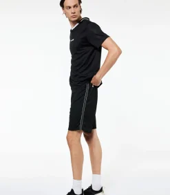 Zwarte Sportshort met Elastische Taille en Strependetail